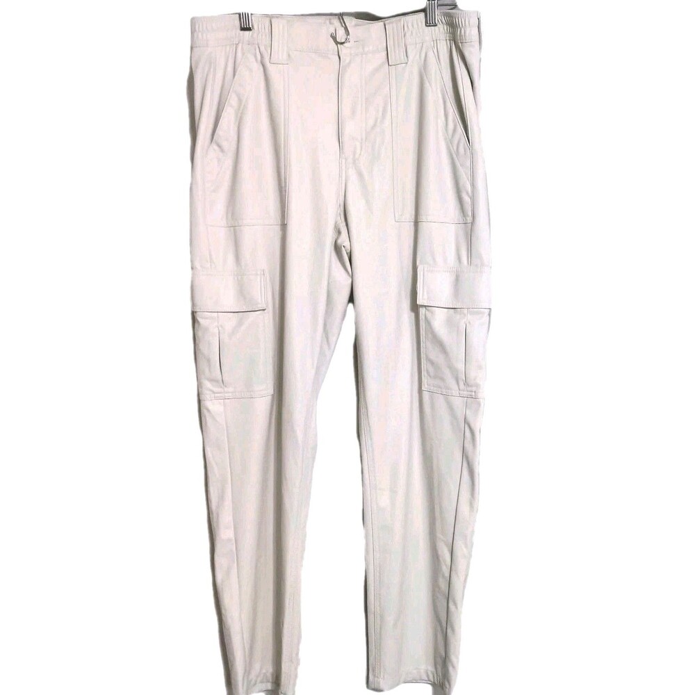 American Eagle Outfitters Vegan  Leather Cargo Pants Cream Sz 12 Regular Stretch
